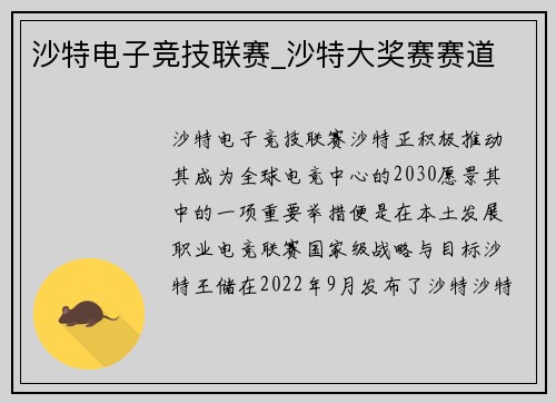 沙特电子竞技联赛_沙特大奖赛赛道